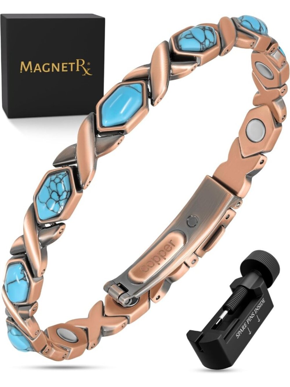 Stylish Pure Copper Magnetic Bracelet for Women - Turquoise & Adjustable Design